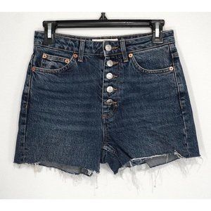 TOPSHOP Denim Blue Jean Button Front Cut Off Shorts Size 26 W 30 L